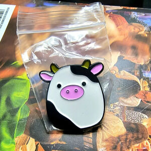 Black white pink cow Squishmallow enamel pin clothes hat bag backpack denim cap
